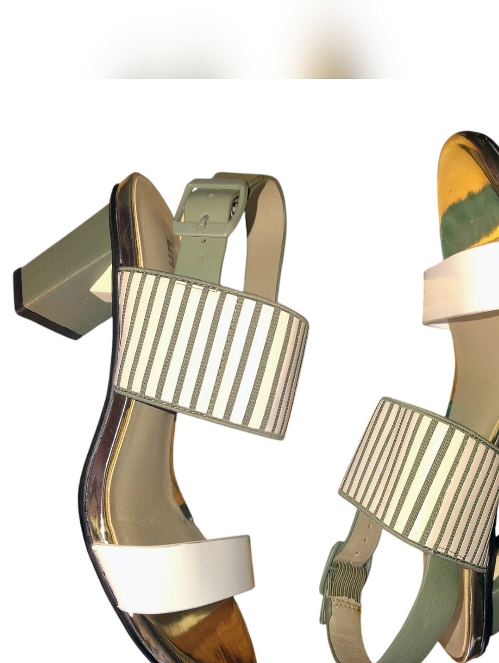 United Nude Striped Green & White Block Heel Sandals Women's Size 38 US 7.5   55 - Picture 3 of 16